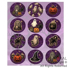 HALLOWEEN STICKERS AUTOADHESIVOS CRIATURAS DE TERROR X 24 UNIDADES